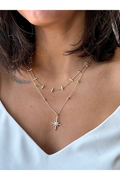 Merishe Jewerly Gold Double Chain Star Pattern Necklace