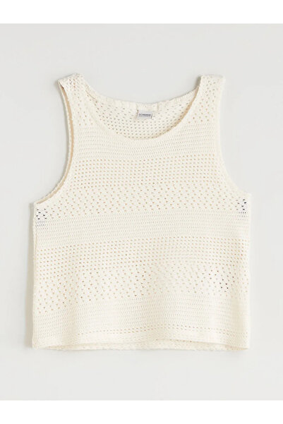 LC Waikiki Ecru Crew Neck Openwork Girl's Undershirt