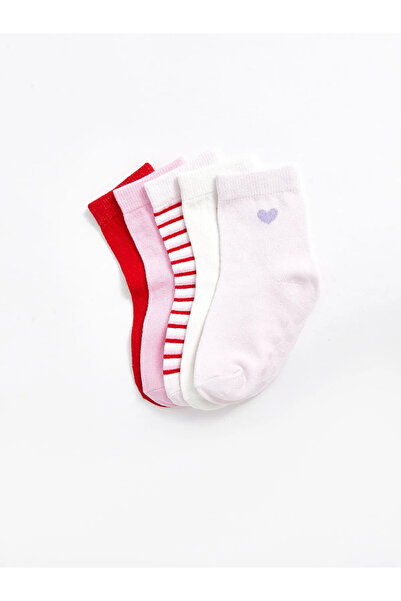 LC Waikiki Pink Printed Baby Girl Socks 5-Piece Set