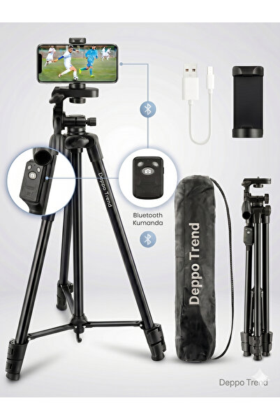 Deppo Trend Telefon/Kamera/Fotoğraf Makinesi Uyumlu Tripod Bluetooth Kumandal...