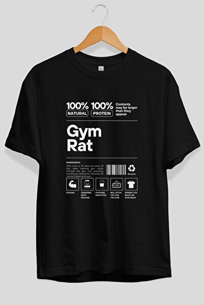 Ankhises Μπλουζάκι Gym Rat Oversize με στάμπα μπροστά, μαύρο, 100% βαμβάκι, S...