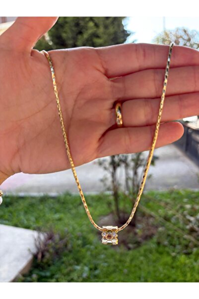 SoulSisco Jewellery VIP Trend 14K Taşlı Petek Figürlü Ezme Zincir Kolye (45 cm)