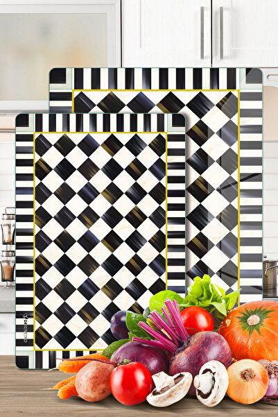 Decovetro 2-Piece Glass Cutting Board and Presentation Tray Mackenzie Pattern...