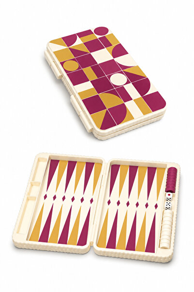 Tovo Craft Mini Boy Tavla 13x22 cm Seyahat Tavlası Geometrik Desenli Çanta Ti...