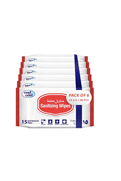 COOL & COOL Sanitizing Wipes - 15's (Pack of 6) - Antibacterial Skin Wipes wi...