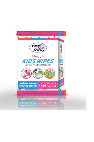 COOL & COOL Kids Wipes 10's Pack of 4 – Alcohol-Free, Anti-Bacterial, 98% Wat...