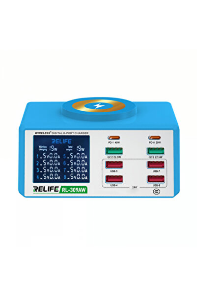 Relife Încărcător Statie RL-309AW, 100W, 5A, 2 x USB-C - 6 x USB-A, Albastru