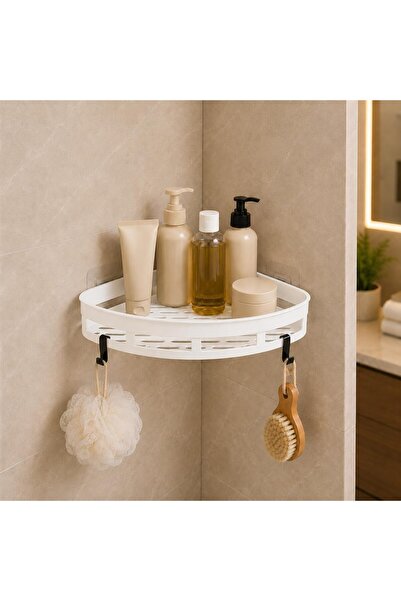mastergold Adhesive Bathroom Corner Shelf with Hooks, Wall Mounted Shower Org...
