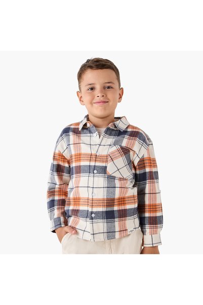 Lee Cooper قميص للأولاد بنقشة مربعات وجيب على الصدر - مزيج قطني - أكمام طويلة...