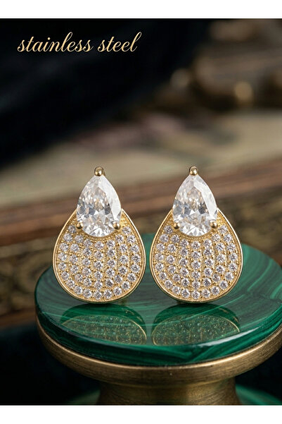 stainless steell Brass Gold Color Zircon Stone Drop Model Earrings