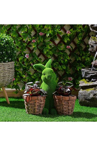 PAN HOME Moss Rabbit With 2 Planters 37.5x19x38cm - Green