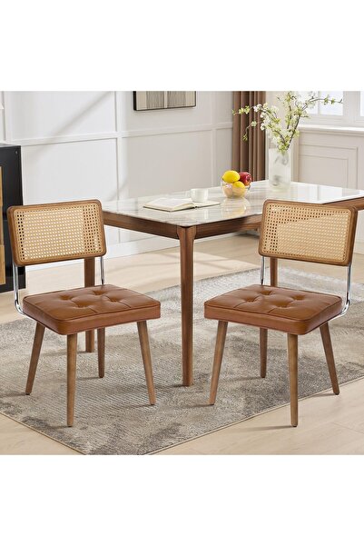 Garvee Modern Bohemian Dining Chair - Natural Rattan with High Cane Backrest ...