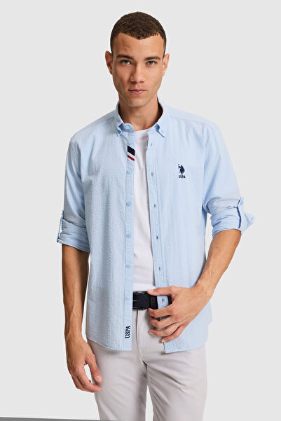 U.S. Polo Assn. Men's Light Blue Long Sleeve Basic Shirt 50324638-Vr003