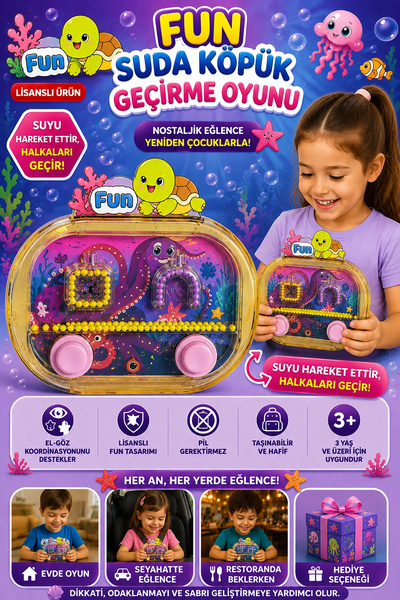 BigsToy Halka Geçirme Su Oyunu İki Tuşlu Kaplumbağa 2586BL-K12sarı