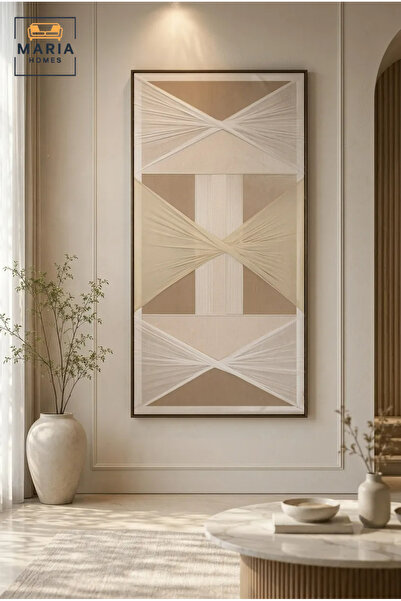 MARIA HOMES Modern Geometric Textile Wall Art – Neutral Beige Abstract Framed...