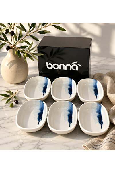 Bonna 6'lı Blue Wave Hygge 10cm Hygge Oval Servis sos/meze/kahvaltı/reçel/ape...