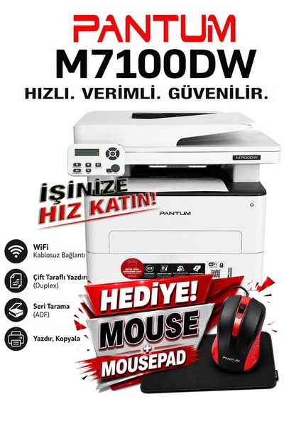Pantum M7100DW Çok Fonksiyonlu Dublex+Network Wifi +Fotokopi+ADF Tarayıcı+Laz...