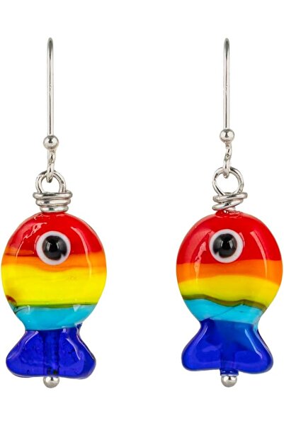 MINZA Colorful Fish Women's Earrings, 925 Sterling Silver, Handmade Adjustabl...