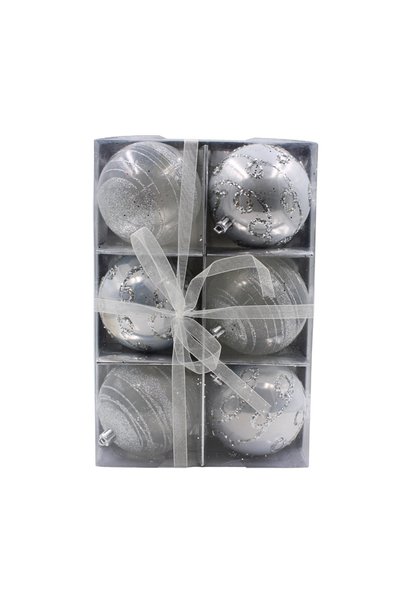 Gift Design Комплект от 6 коледни топки, сребристи с брокат, 8 см