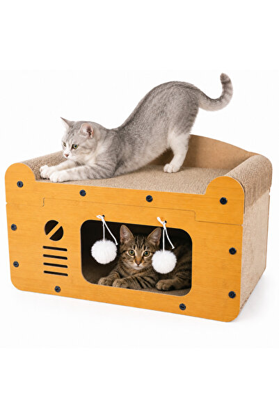 zola Casuta 3in1 pentru pisici, spatiu pentru zgariat, 2 jucarii, MDF, carton...