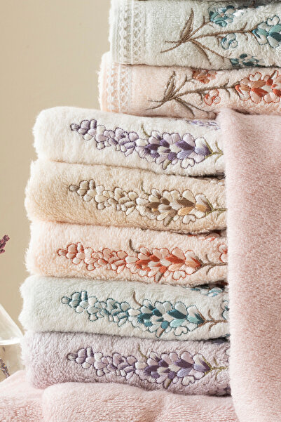 MARİBOR Rayna - 70% Bamboo / 30% Cotton Embroidered Hand Towels - Set of 6 50X90