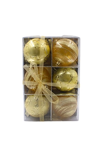 Gift Design Set de 6 globuri de Crăciun, aurii cu sclipici, 8 cm