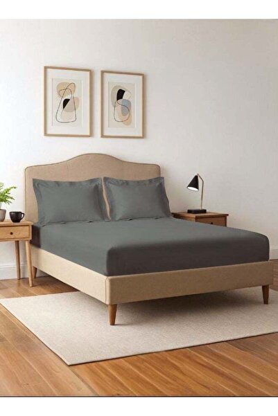 PIZUNA Pure Combed Cotton Super King Fitted Sheet 200x200 cm Dark Grey, 400 T...