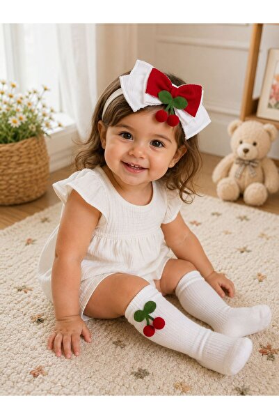ÖZKARDEŞLER BABY bebek ve çocuk diz altı çorap ve bandana kirazlı