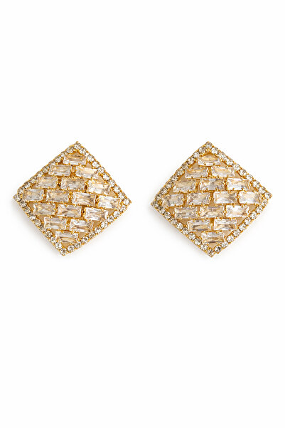 Angelovia Baguette Stone Square Gold Earrings
