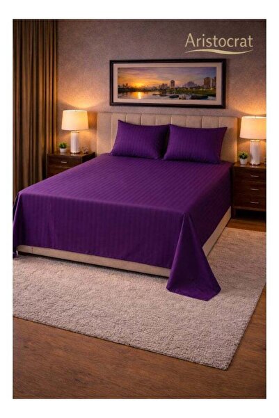 Aristocrat 3‑Piece Striped Microfiber Flat Bed Sheet Set, suitable for Queen ...