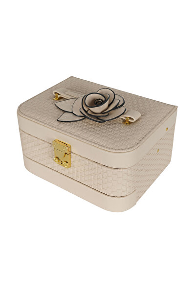 Assoda Luxury Jewelry Organizer Case with Flower and Lock Double Drawer Pu Je...