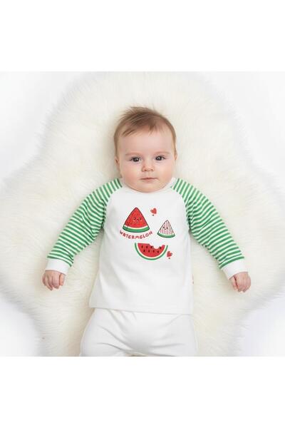 BEFS STORE Karpuz Kokulu Renglan Kol % 100 PAMUK 0-9 Ay Sweatshirt - Ekru