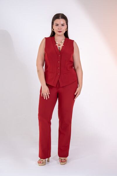 Roxxlen Women's Plus Size Button Detailed Vest Suit