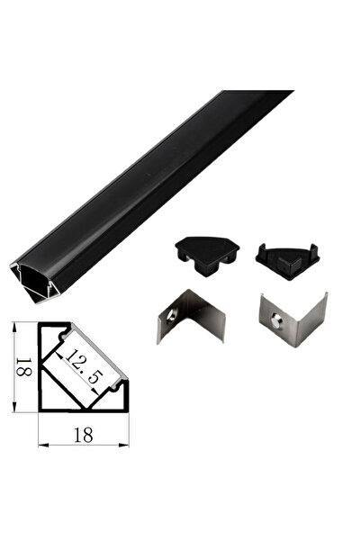 DELIGHT Profil Aluminiu Negru, DL66953, 2m Colt 18x18mm, 1 buc