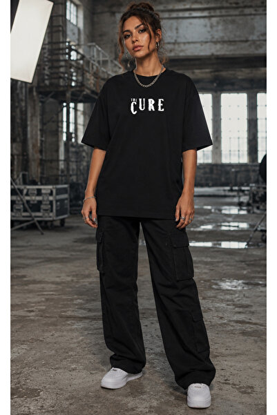 OPPPSSS The Cure Black Oversize T-Shirt with Front and Back Print Gothic Rock...