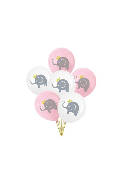 MP Mirific Party Set de 6 baloane din latex, cu imprimeu elefant, roz, 30 cm