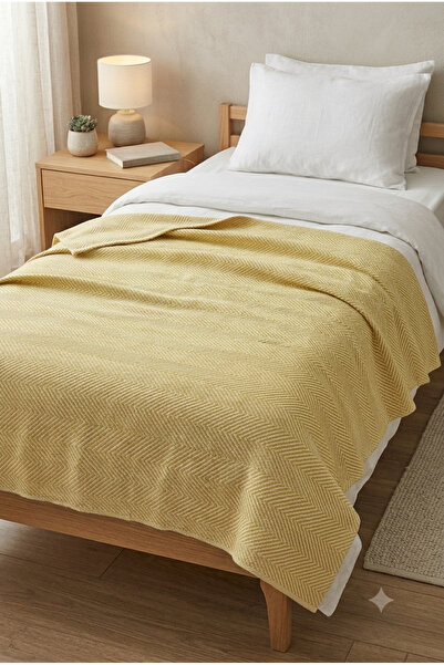 MKAtölyem Cotton Woven Natural Single Pique-Bedspread165X215 Yellow