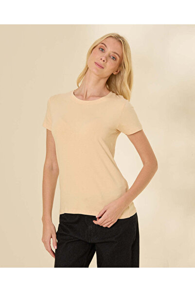 REDTAG Women Beige Short Sleeve T Shirt