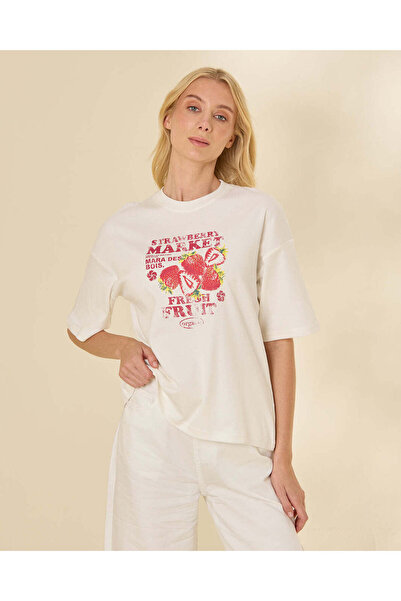 REDTAG Women Ivory Placement Print Interlock T Shirt