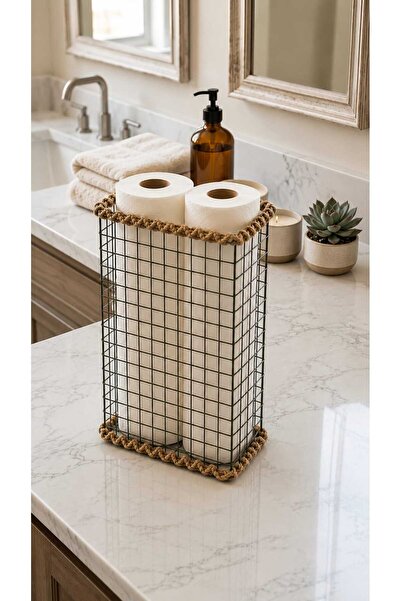 Egindra Metal Wire Mesh Woven Jute Handmade Decorative Paper Towel Basket Org...