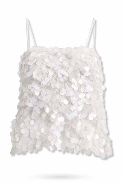 5in1Canpolat Off-White Strappy Sequined Blouse 071917