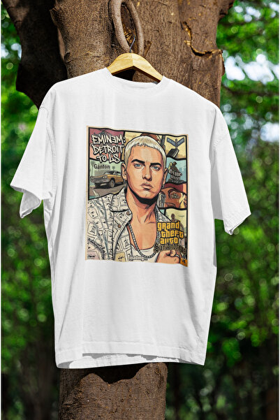MG تي شيرت قطني مطبوع عليه EMINEM برقبة دائرية ومقاس كبير للجنسين