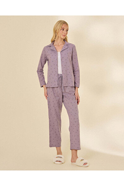 REDTAG Women Purple Text Print Pyjama Set