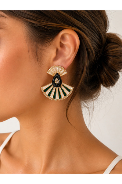 ANKA JEWELLRY أقراط نسائية من الذهب المطلي بالمينا بتصميم مروحة عتيقة من الفولاذ