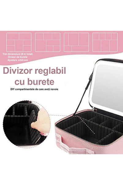 OEM Geantă pentru Cosmetice cu LED și Compartimente Reglabile, Roz