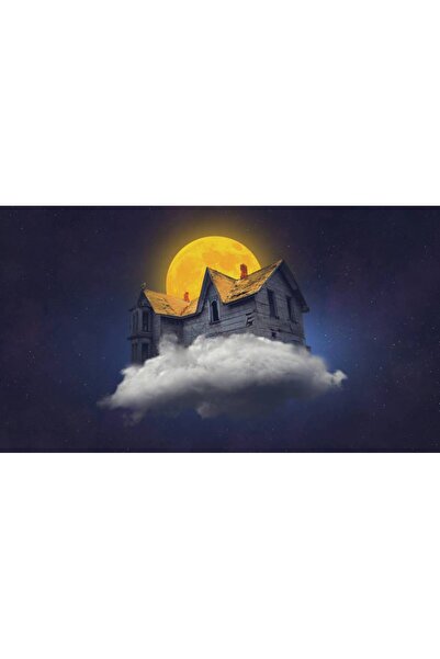 Persona Tablou Canvas, Casuta De Lemn Pe Nori Si Luna Plina- 100 X 70 cm
