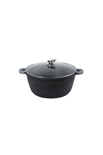 China Black Granite 36cm Stockpot with Glass Cover & Protective Coating