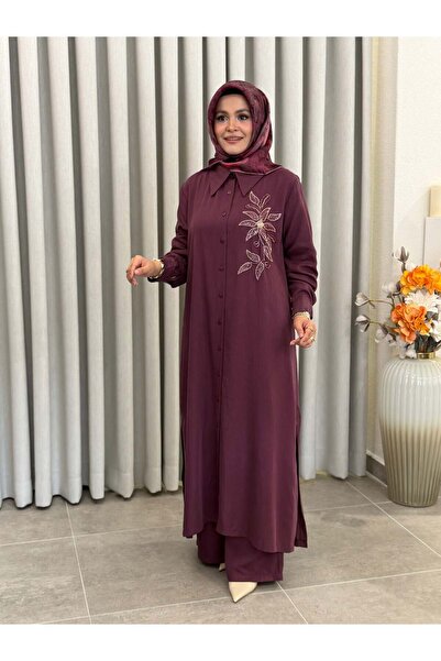 ayşe akay BONCUK İŞLEMELİ TENCEL TAKIM MÜRDÜM