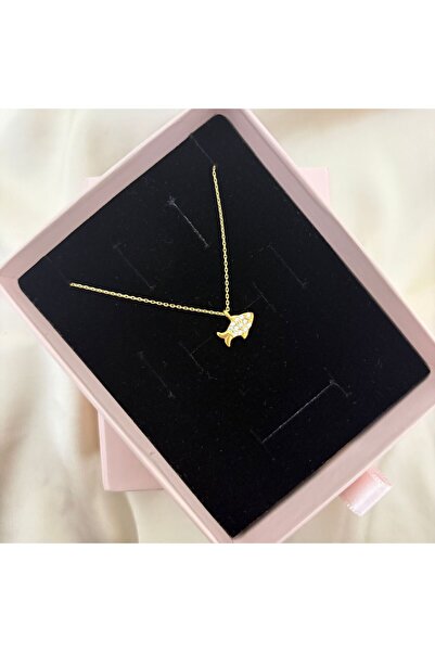 Lovera Jewellery 925 Ayar Gümüş Sertifikalı 14K Gold Renk Minimal Balık Kolye
