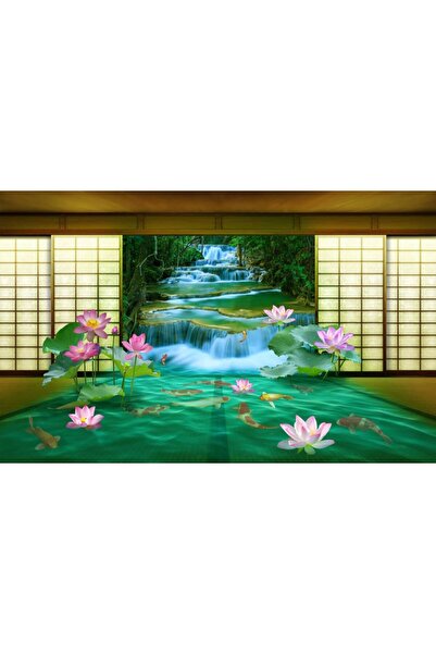 Persona Tablou Canvas, Cascada Si Pestii Koi- 100 X 70 cm